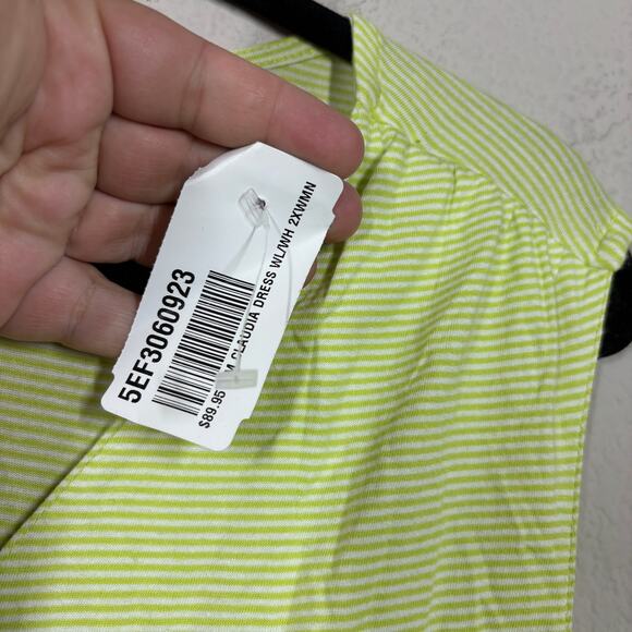 Soft Surroundings Plus 2X Claudia Shift Midi Dress Green Pinstriped Tiered - Picture 6 of 9